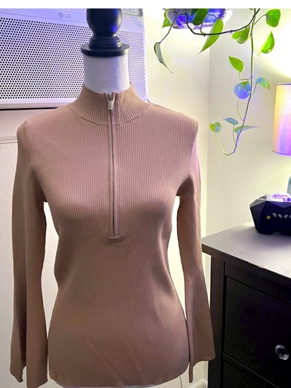 Boston proper half zip tan ribbed sweater